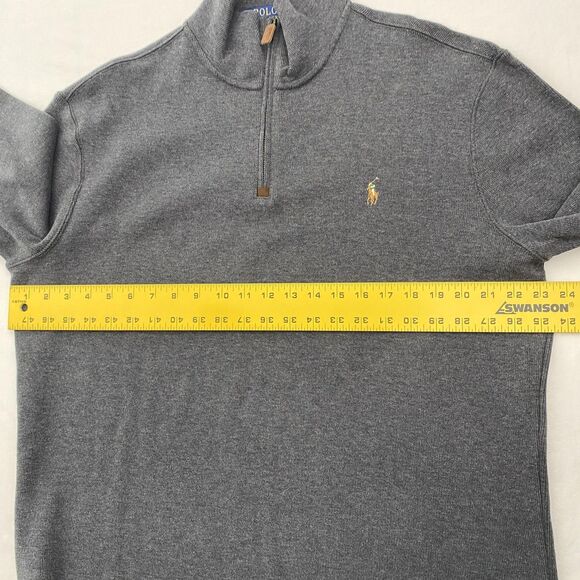 Polo Ralph Lauren 1/4 Zip Sweater Gray Cotton Pony Logo Mens Large - Picture 9 of 10